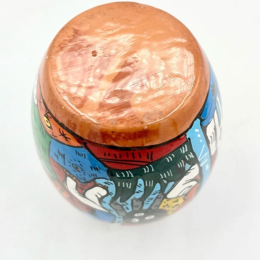 Vtg Terra Cotta‎ Folk Art Hand Painted Storyteller Vase 4.25” Tall EUC